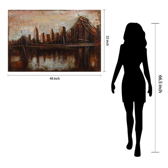 Empire Art Direct 48" x 32" Bridgescape Mixed Media Iron Dimensional Sculpture Wall Art